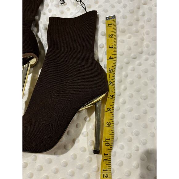 Stiletto Sock Booties (Forever 21) Brown Gold Heels Size 7 New Chic Retro Club - Picture 5 of 6